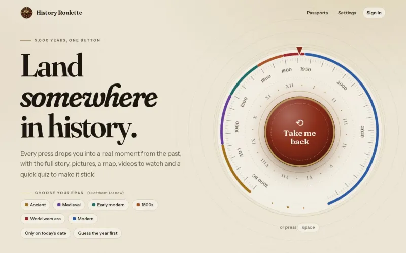 History Roulette homepage