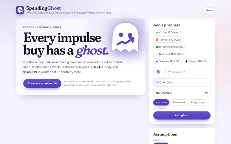 SpendingGhost homepage